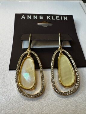 Anne Klein Gold Teardrop Mother-of-Pearl & Crystal Dangle Earrings